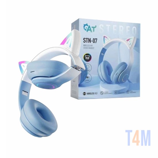 Moxom Wireless HiFi Cat Stereo Headphones STN-07 with LED light Blue
